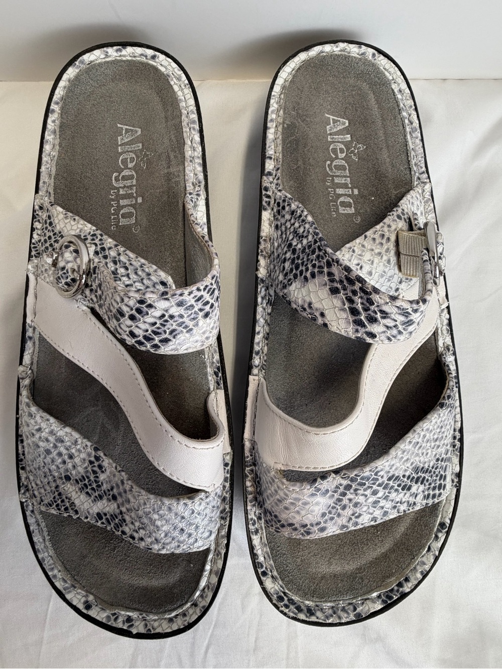 Alegria Leather Snakeskin Print Wedge Sandals EU 39